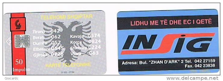 ALBANIA - TELEKOMI SHQIPTAR CHIP -  INSIG  50 EMISS. 07.96 TIR. 20000 - USATA  -  RIF. 1489 - Albania