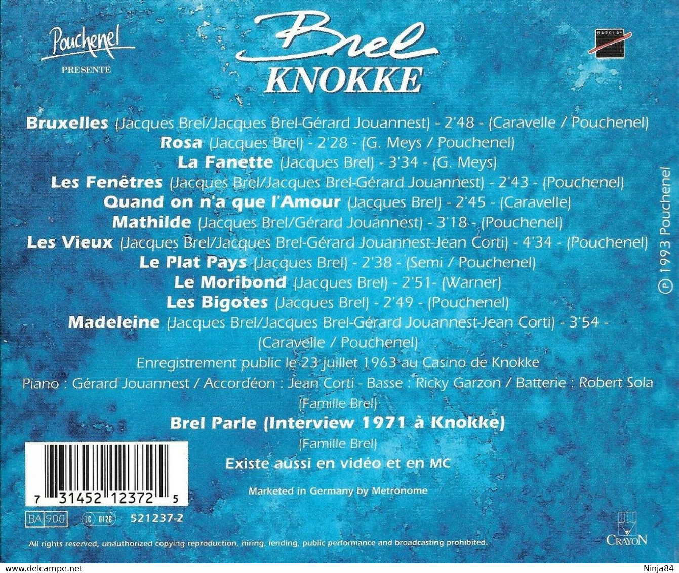 CD  Jacques Brel  "  Knokke  " - Otros - Canción Francesa