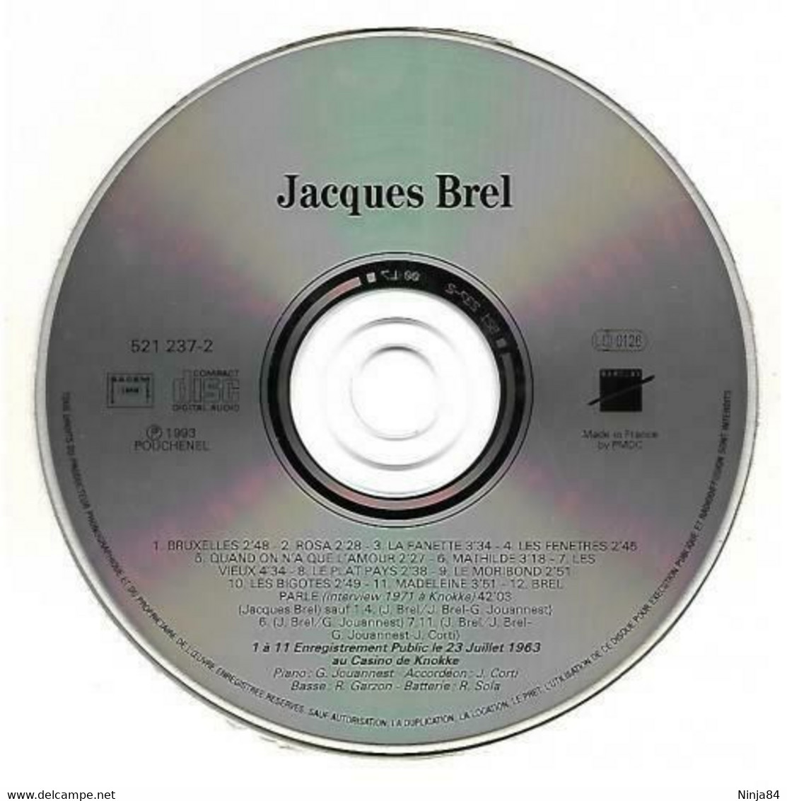 CD  Jacques Brel  "  Knokke  " - Otros - Canción Francesa