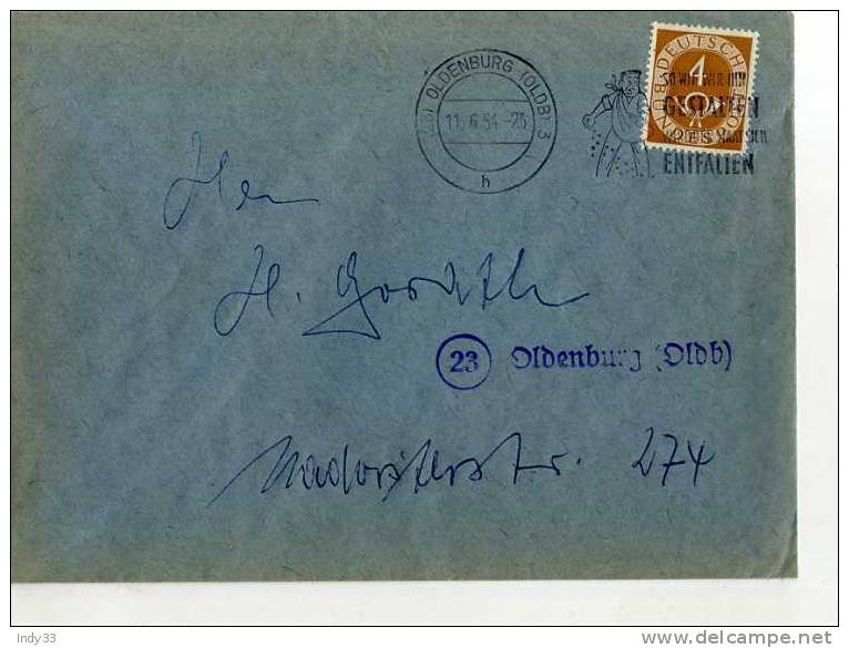 - ALLEMAGNE . AFFRANCHISSEMENT SIMPLE SUR ENVELOPPE DE 1954 - Lettres & Documents