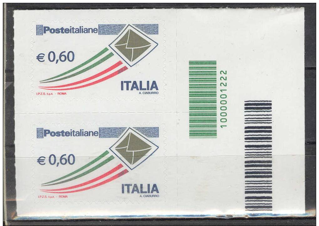 ITALIA ITALY STAMPS  2009 PRIORITARIA DA  0,60  CON CODICE A BARRE BARCODE  ** NUOVO GOMMA INTEGRA MNH ITALIA - 2001-10: Mint/hinged