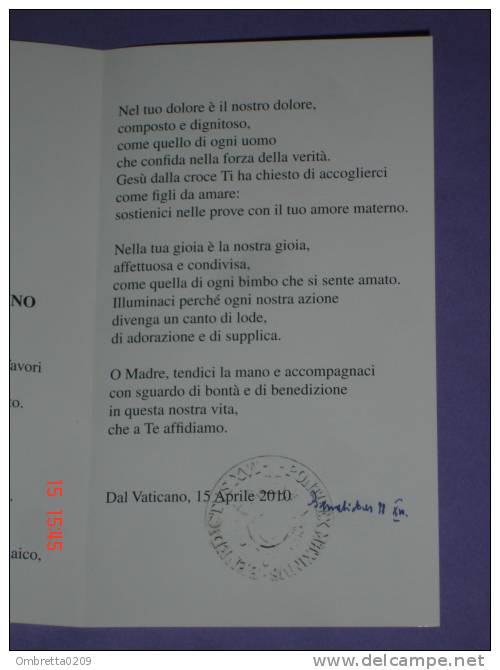 Madonna Del FRASSINO - PESCHIERA Del GARDA ,Verona  - Preghiera Di Papa Benedetto XVI° Dal VATICANO Anno 2010 -  Santino - Santini