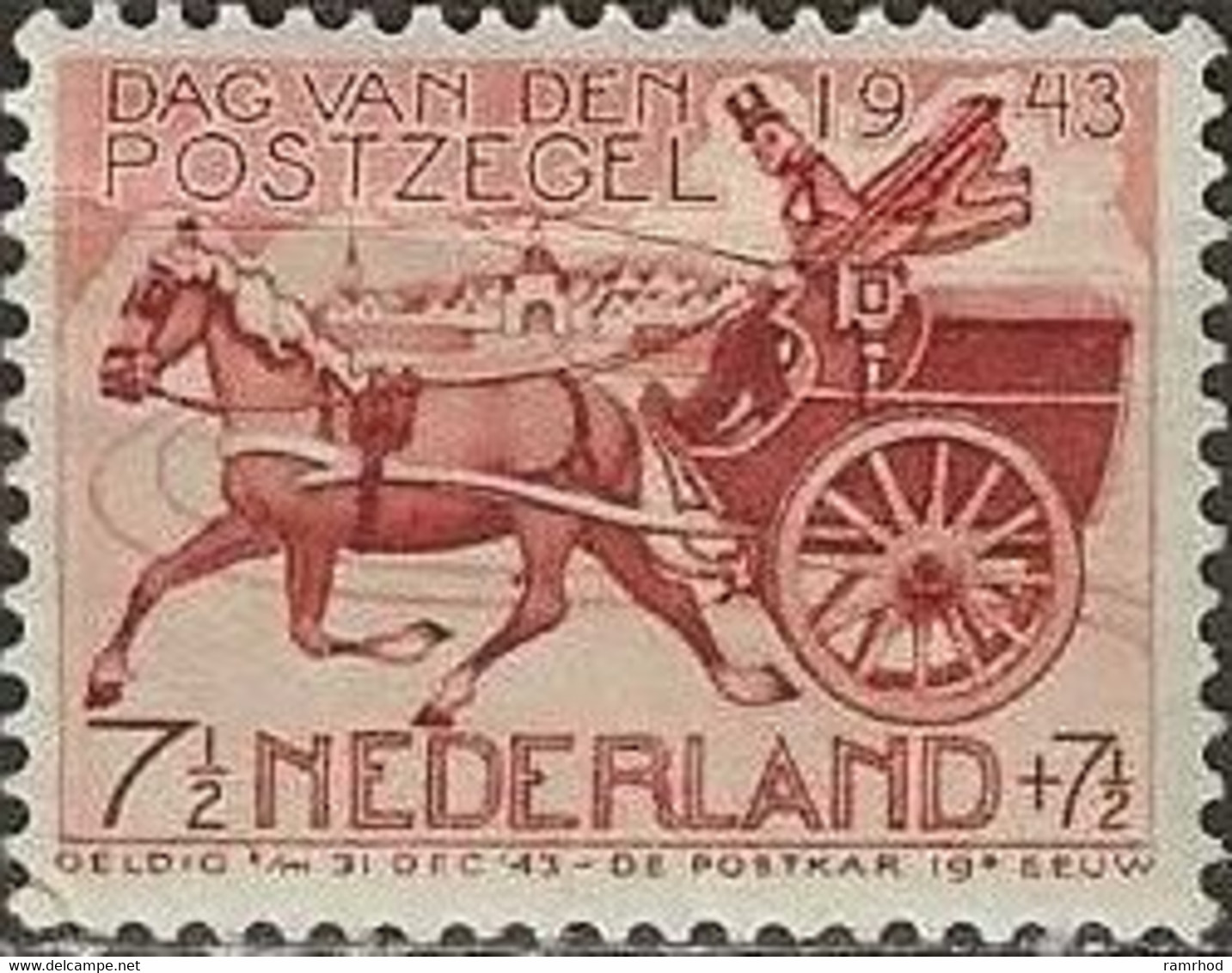 NETHERLANDS 1943 Stamp Day - 71/2c.+71/2c Mail Cart MH - Unused Stamps