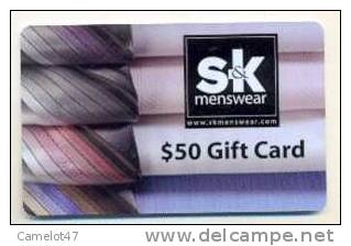 S&K Menswear ,  U.S.A.  Carte Cadeau Pour Collection # 1 - Gift And Loyalty Cards