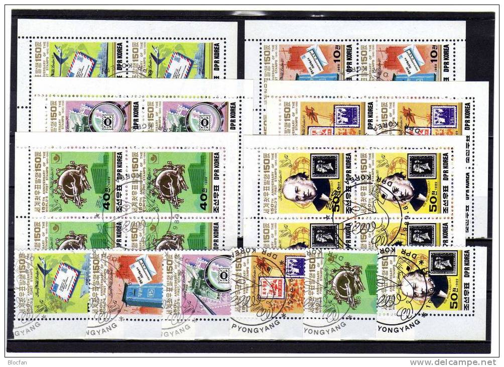 150 Jahre Briefmarken STAMP WORLD London 1990 Korea 3044/9 Plus 4-Block O 9€ Stamp On Stamp UK # 1 Bloc Sheet Of Corea - Corea (...-1945)