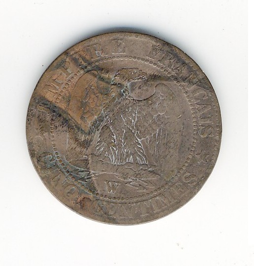 5  Centimes  Napoléon III  -  1855 W  -  Chien - 5 Centimes