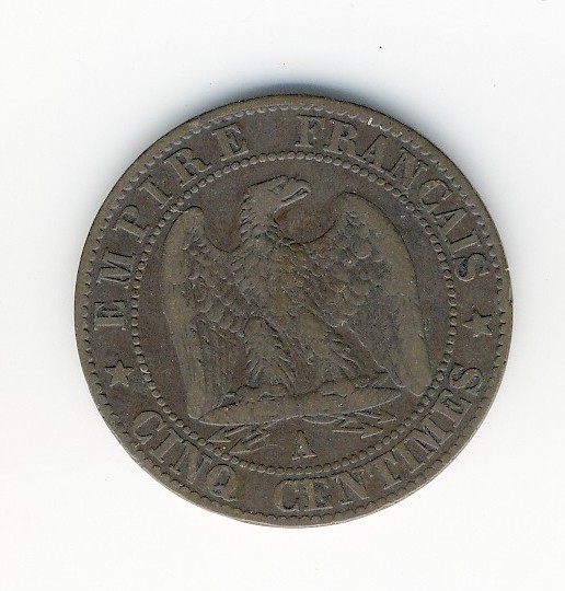 5  Centimes  Napoléon III  -  1855 A  -  Ancre - 5 Centimes