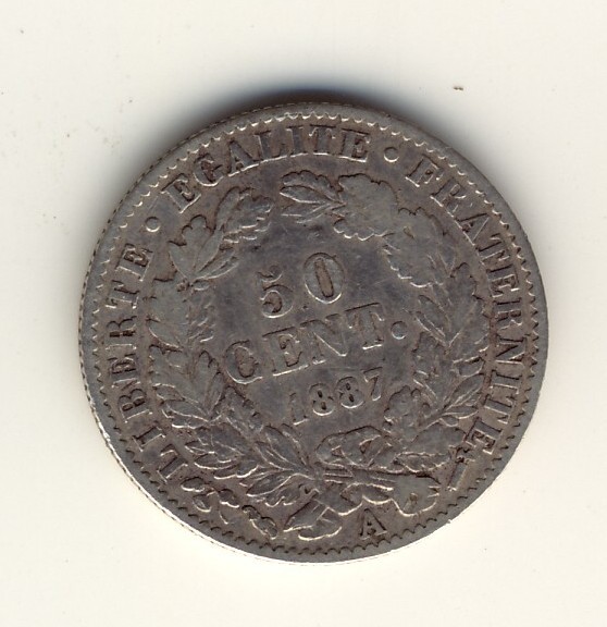 50  Centimes  Cérès  -  1887 A - Andere & Zonder Classificatie