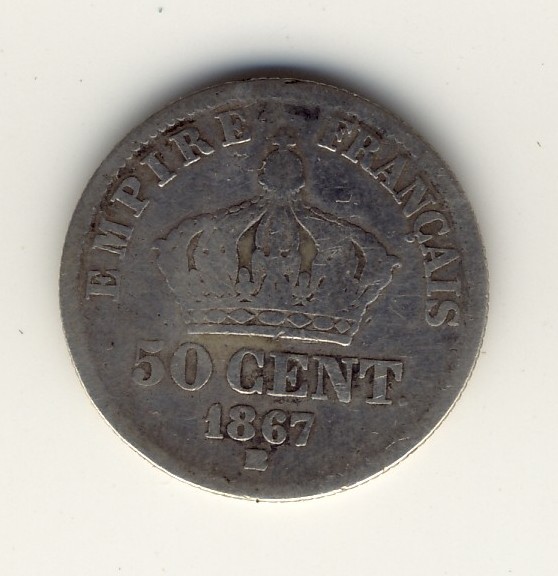 50  Centimes  Napoléon III  -  1867 BB - 50 Centimes