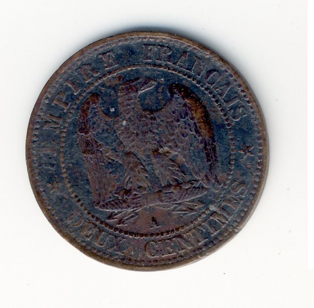 2  Centimes  Napoléon III  -  1855 A  -  Ancre - 2 Centimes