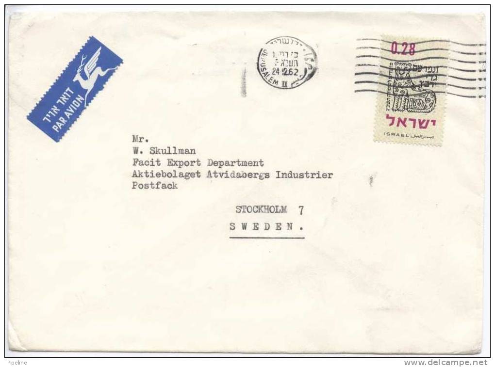 Israel Cover Sent Air Mail To Sweden Jerusalem 24-12-1962 - Brieven En Documenten