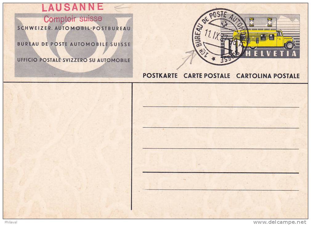 Bureau De Poste Automobile Suisse - Oblitéré Le 11.IX.1937 - Cachet Du Comptoir Suisse Lausanne - Stamped Stationery