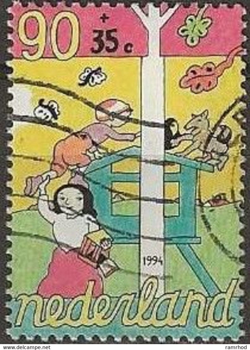 NETHERLANDS 1994 Child Welfare. "Together" - 90c.+35c. - Girl Helping Boy Onto Playhouse Roof FU - Used Stamps