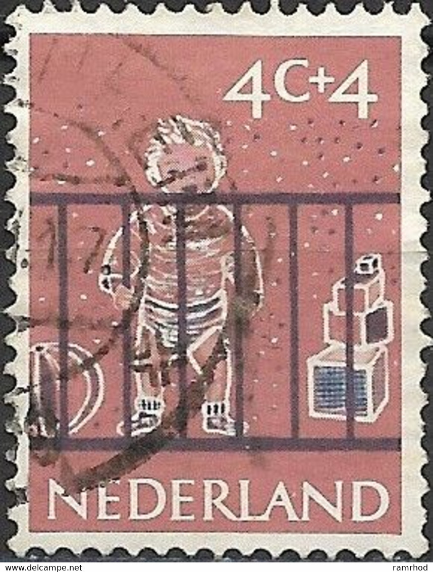 NETHERLANDS 1959 Child Welfare Fund - 4c.+4c Child In Play-pen FU - Usati