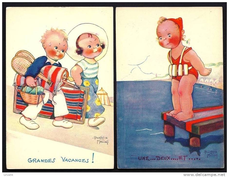 LOT  4 CPA  ANCIENNES- FRANCE- FANTAISIE- ILLUSTRATIONS SIGNÉES BEATRICE MALLET- BÉBÉS- ENFANTS- 2 SCANS - Mallet, B.