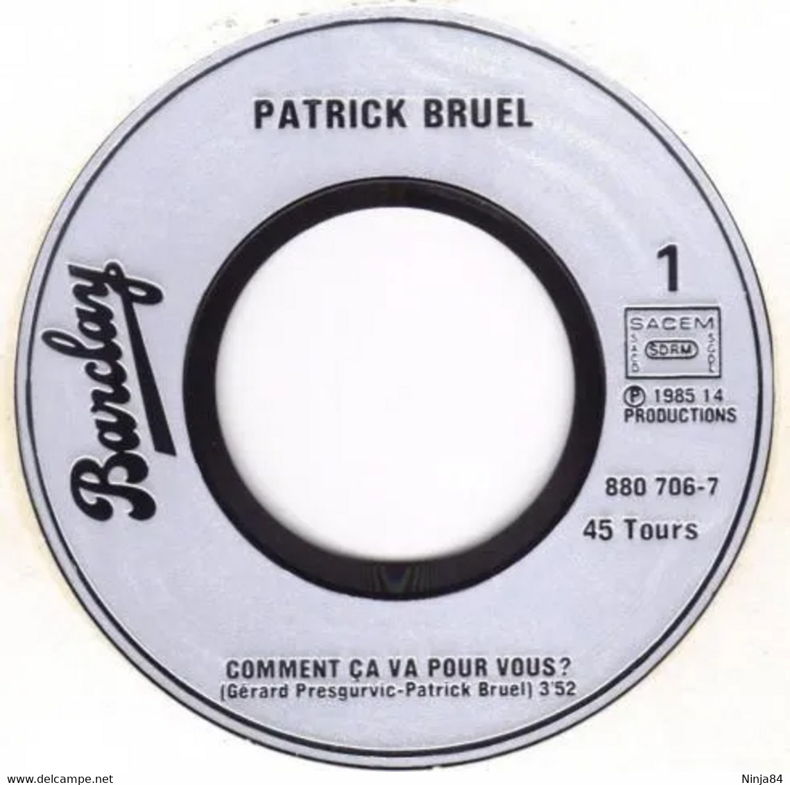 SP 45 RPM (7")  Patrick Bruel  "  Comment ça Va Pour Vous ?  " - Altri - Francese