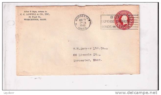 George Washington U93 - C.C. Lowell & Co., Inc., Worcester, MA To W.H. Sawyer Lbr., Co. Postmarked .. - 1941-60