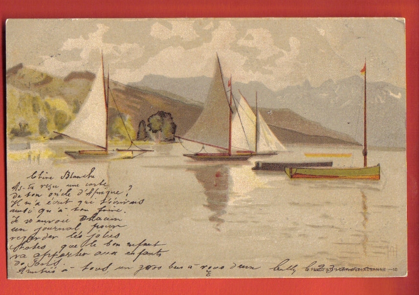 D1092 Barques Voiles Latines.Précurseur. Cachet Cully  Et Lausanne 1900 - Cully