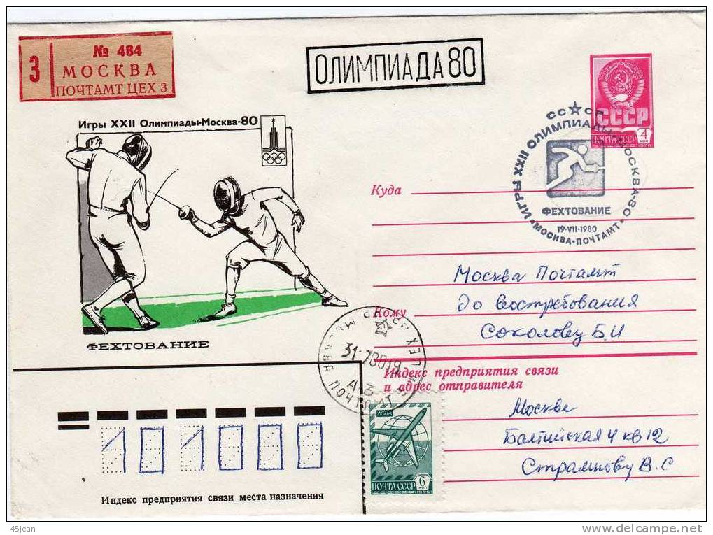 Russie: 1980 J.O De Moscou, Fdc Escrime Avec Oblitération Escrime - Fencing