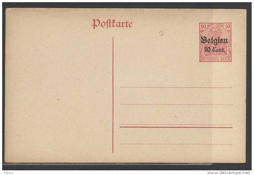 BELGIEN 10 Cent. POSTKARTE - Occupation Allemande