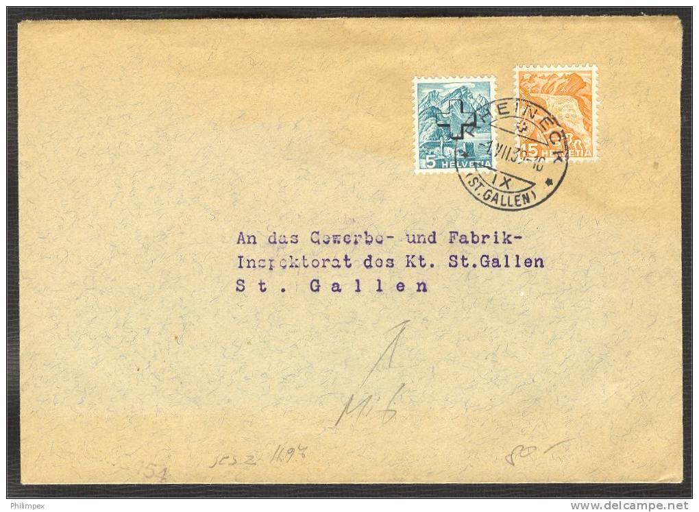 SWITZERLAND OFFICIALS MIXED FRANKING 5 + 15 CENTIMES 1939 - Dienstzegels