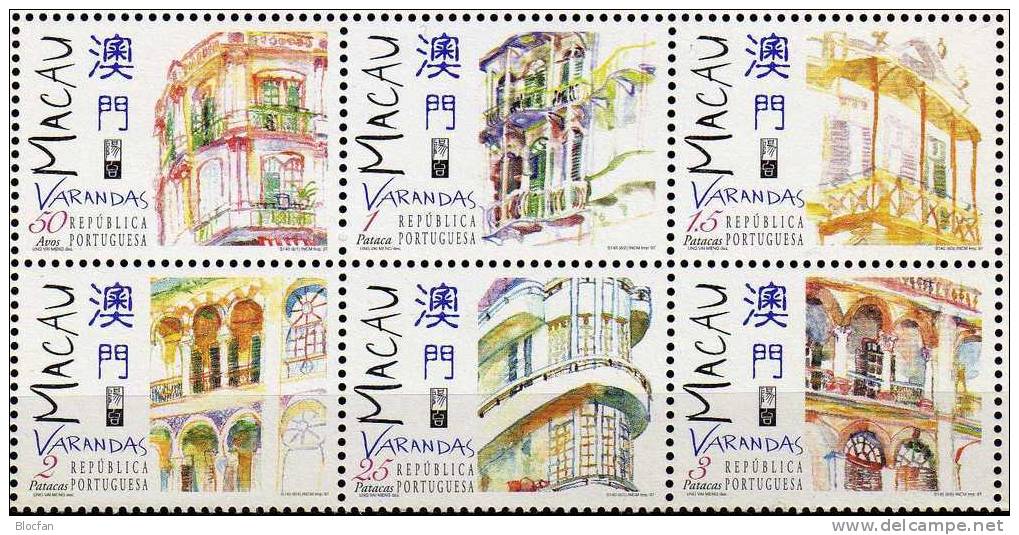 Balkone 1997 Veranda Galerie Macao 925/0,931+Block 47 ** 14€ Chinesische Gebäude Architektur Bau Der Balkone China Macau - Neufs
