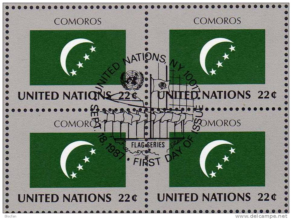 Komoren Flaggen VIII 1987 UNO New York 524,4-Bl.+Kleinbogen O 16€ COMOROS YEMEN MONGOLIA VANUATU M/s Flag Sheetlet Bf UN - Other & Unclassified