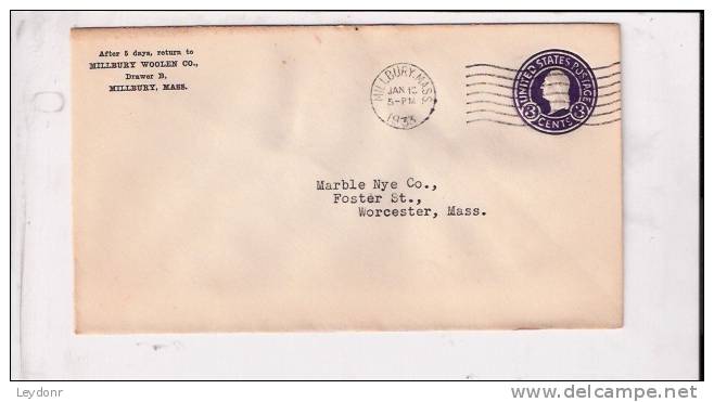 George Washington U93 - Millbury Woolen Co., Millbury, MA To Marble Nye Co., Worcester, MA - 1921-40
