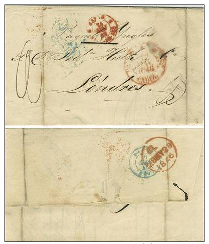 [Cadiz] 1846 Dateline With Red Double Ring Espag. St.-J-De-Luz OnStampless Folded Letter To London, England.... - ...-1850 Prephilately