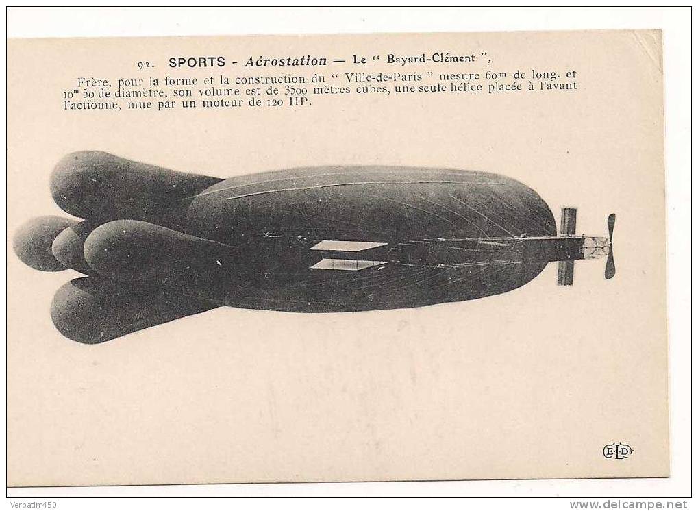 SPORTS.. AEROSTATION..LE BAYARD CLEMENT FRERE POUR LA FORME DU VILLE DE PARIS - Airships