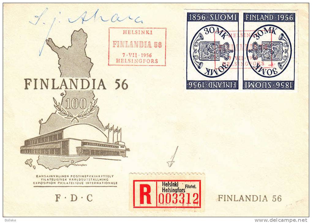 Armoiries - Finlande - Lettre Illustrée Recommandée De 1956 - Avec Vignette De L´expo Finlandia - Brieven En Documenten