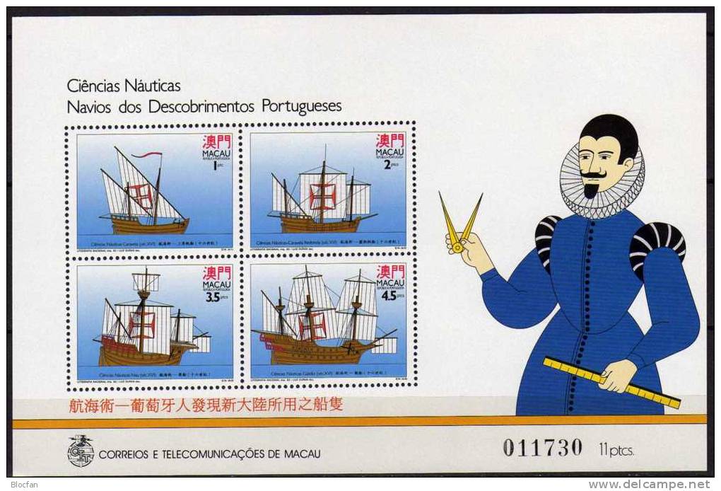 Entdecker Aus Portugal 1993 Macao Block 24 ** 13€ Galeone Karavelle Zweimaster Nau 3-Master Bf Bloc Ship Sheet Of MACAU - Collections, Lots & Series