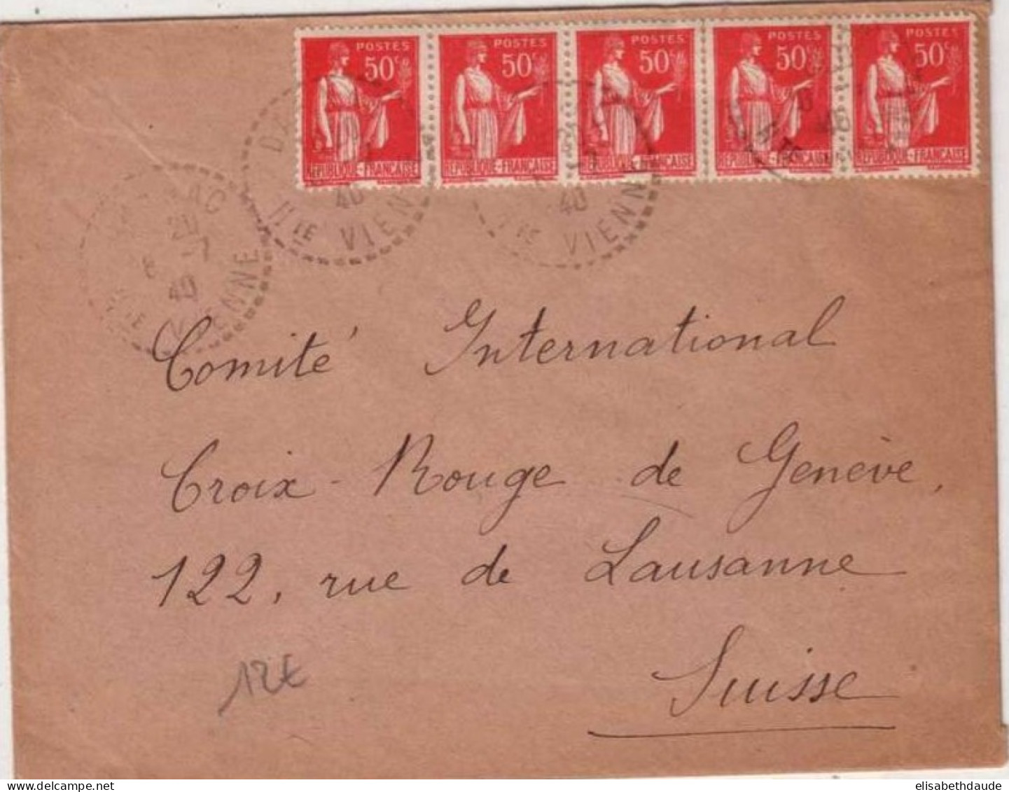 HTE VIENNE - PAIX - 1940 - BUREAU DE DISTRIBUTION -  LETTRE De DARNAC Pour La SUISSE - 1932-39 Paz