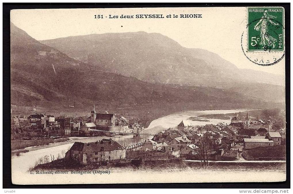 CPA  ANCIENNE- FRANCE- SEYSSEL (01)- LES DEUX SEYSSEL ET LE PONT SUR LE RHONE LES RELIANT- - Seyssel