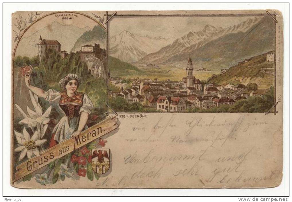 ITALY - MERAN / MERANO, Gruss, Castle, Panorama, Litho, 1901. - Bolzano (Bozen)