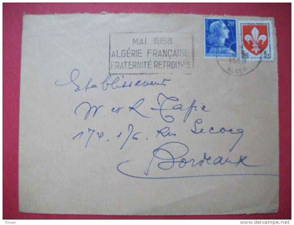 Algerie Lettre Alger Gare 1959 Secap Algérie Française Marianne + Blason - Lettres & Documents