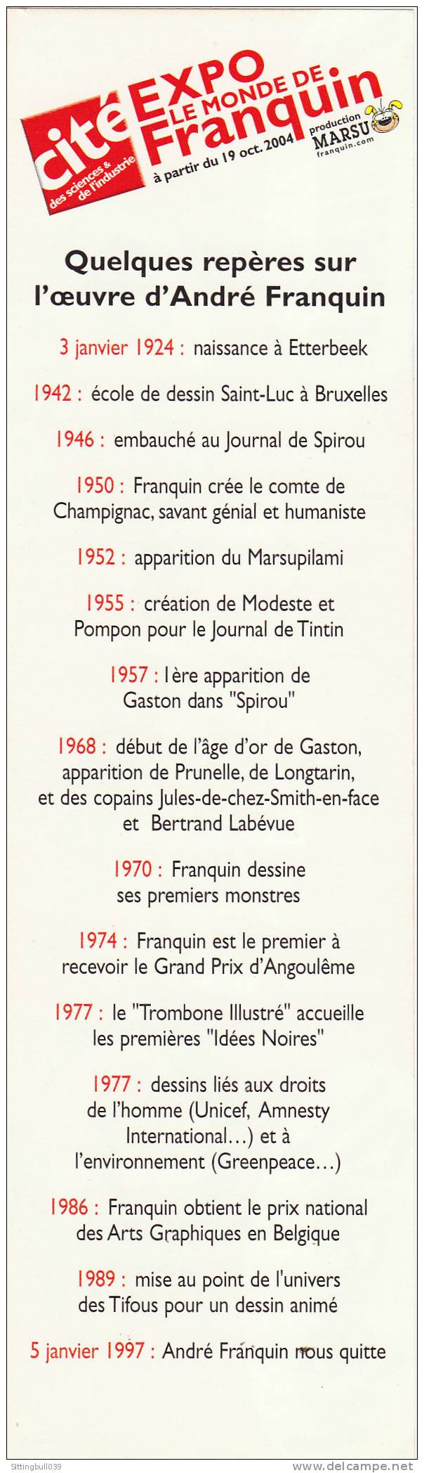 Marque-Page GASTON, MARSU. Expo Le Monde De FRANQUIN, Oct. 2004/août 2005. Cité Des Sciences Et De L'Industrie. Paris. - Bladwijzers