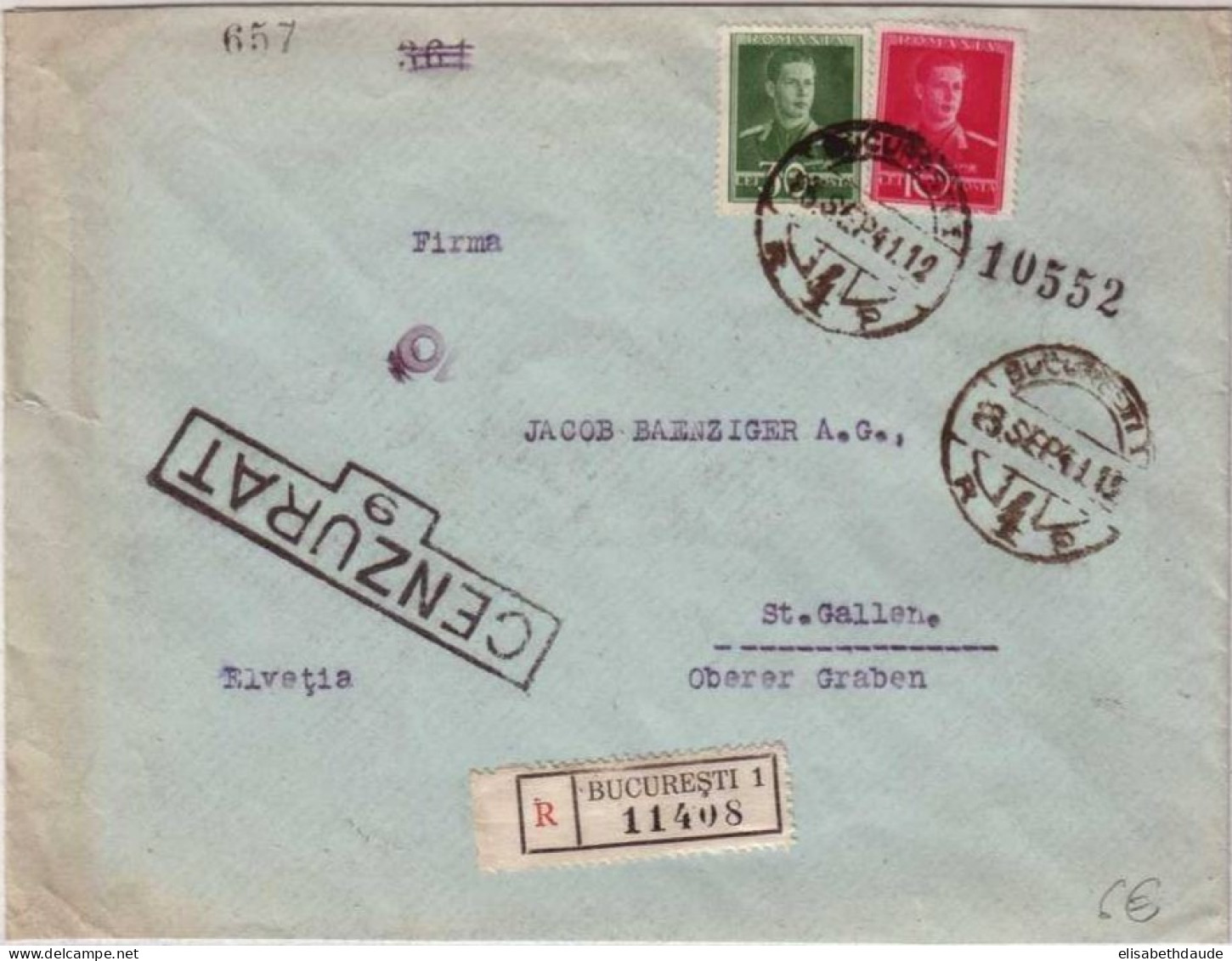 ROUMANIE - 1941 - LETTRE Avec CENSURES De BUCAREST Pour ST GALL (SUISSE) - GUERRE 39/45 - World War 2 Letters