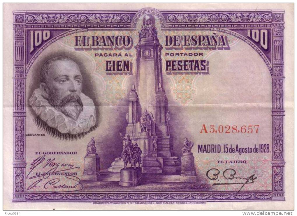 100 Ptas 1928 Espagne ------OFFRE--------- - 100 Pesetas