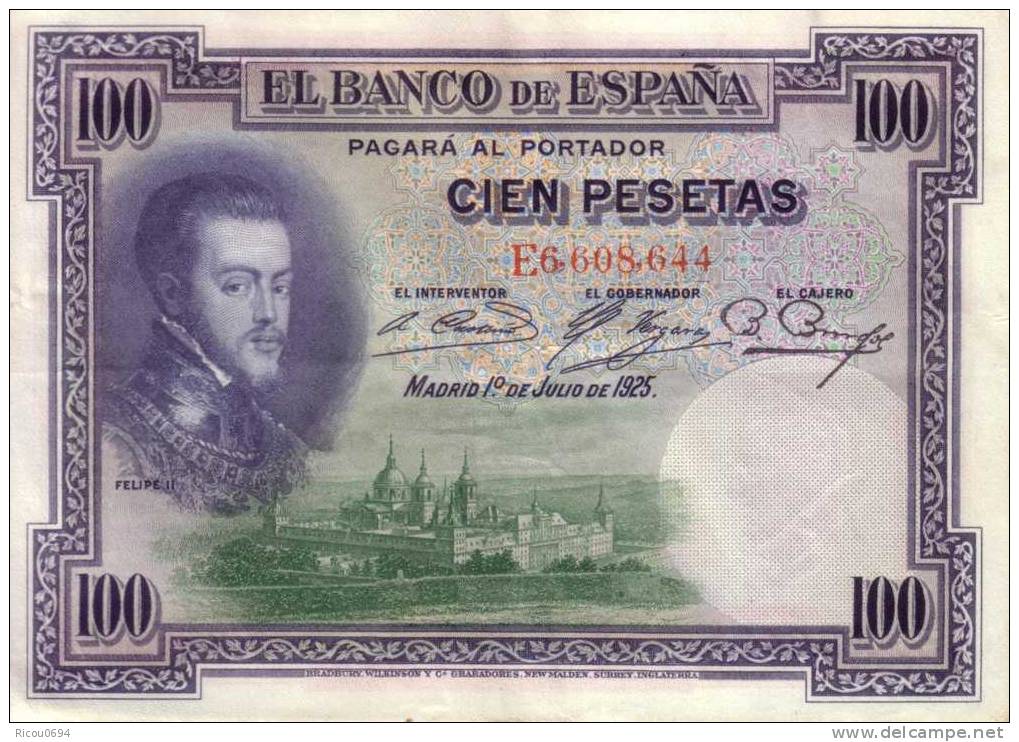 100 Ptas 1925 Espagne ------OFFRE--------- - 100 Peseten