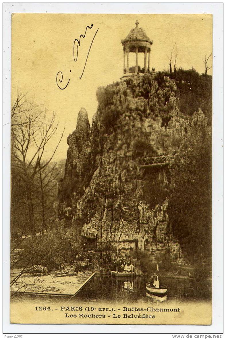 H149 - PARIS XIX - Buttes-Chaumont - Les Rochers - Le Belvédère - OBLITERATION ECOLE SPECIALE MILITAIRE ( Scan Verso) - Arrondissement: 19