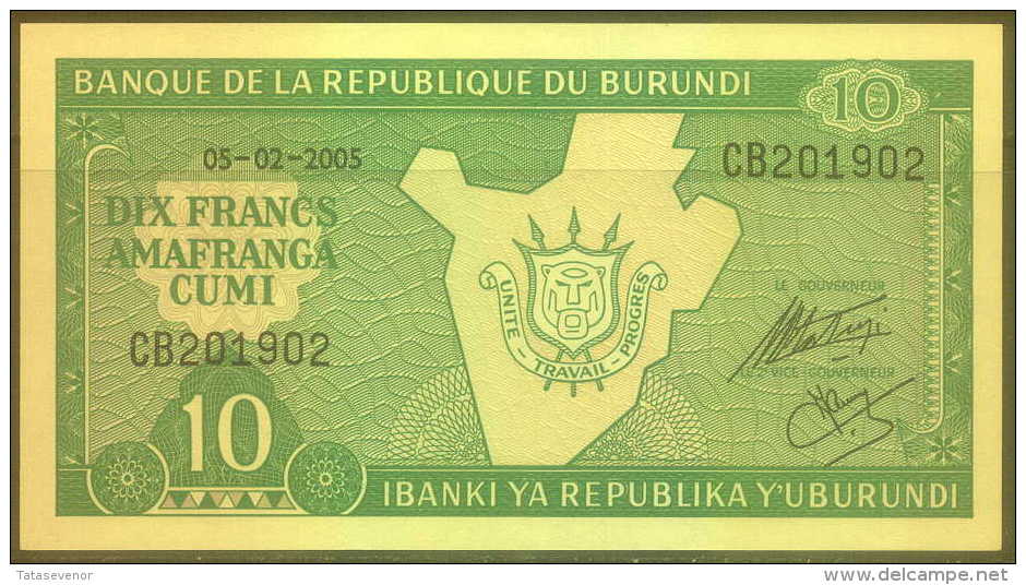 Burundi 10 Fr Note, P33e (2005), UNC - Burundi