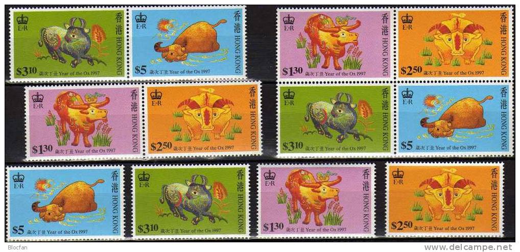 Happy New Year Jahr Des Ochsen 1997 HONG KONG Hongkong 785/8, 5ZD Plus Block 45 ** 22€ Chinesisches Neujahr Stickerei - Neufs