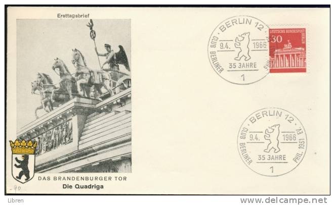 BERLIN 1966 FDC MI 288 BRANDENBURGER TOR. BLANC. VERY FINE QUALITY. - Altri & Non Classificati