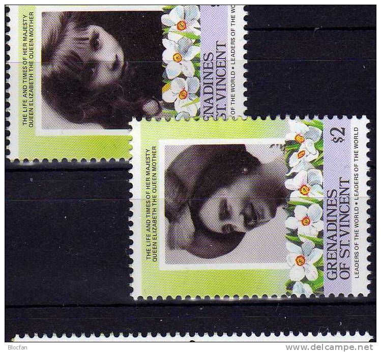 Queen Mother Grenadinen Of St. Vincent 421/2, ZD Plus Block 12 ** 16€ Als Mädchen, Zum 85, Geburtstag Mit Hut - St.Vincent (1979-...)