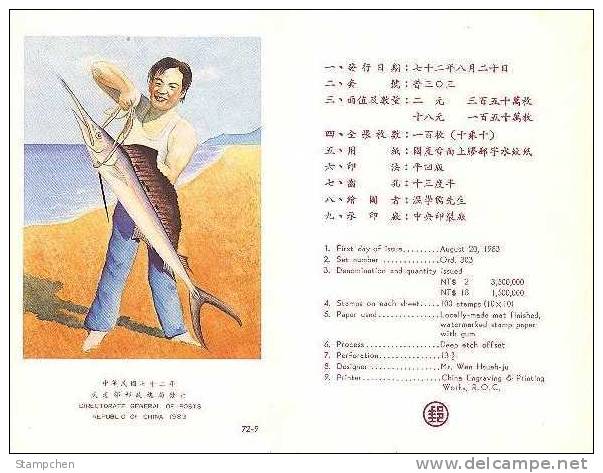 Folder Taiwan 1983 Fishery Protection Stamps Marine Life Fauna Fishing Net Fish - Neufs