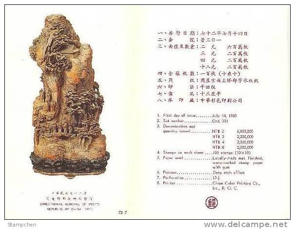 Folder Taiwan 1983 Ancient Chinese Art Treasures Stamps - Bamboo Carving Teapot Lady Landscape - Unused Stamps