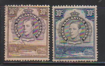 Kenya  K.U.T. 1938  30c Used, 2 Diff  Colour Varities, KG VI - Kenya, Oeganda & Tanganyika