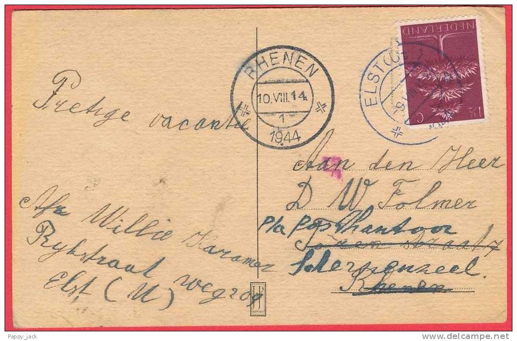 Windmill Postmark Rhenen 1944  Postcard Double Postmark - Rhenen