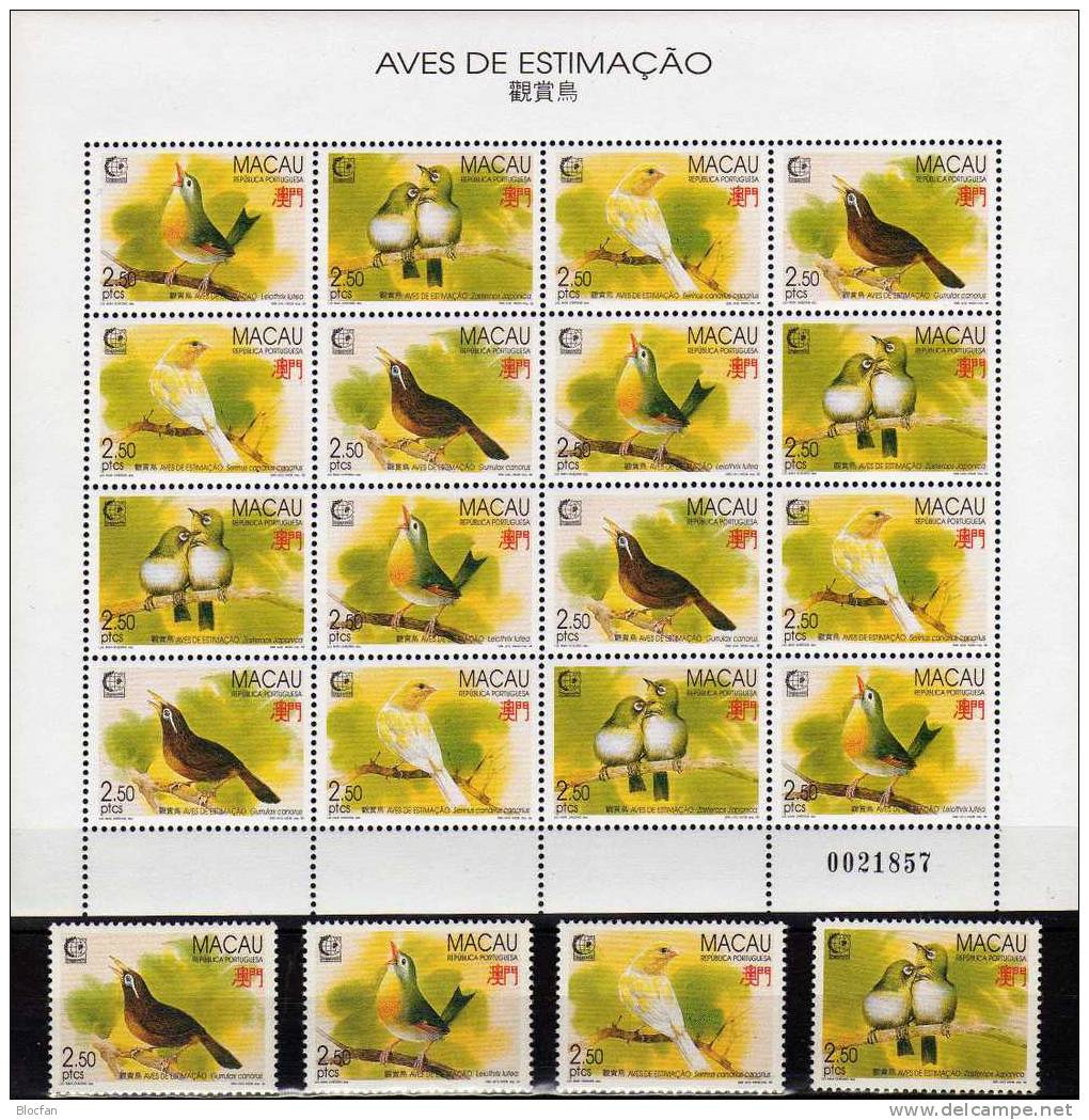 Singapore 1995 Macao 814/7, ZD, Block 30+ Kleinbogen ** 132€ Brillenvogel Sonnenvogel, Häherling, Kanarienvogel, Drossel - Blocks & Kleinbögen